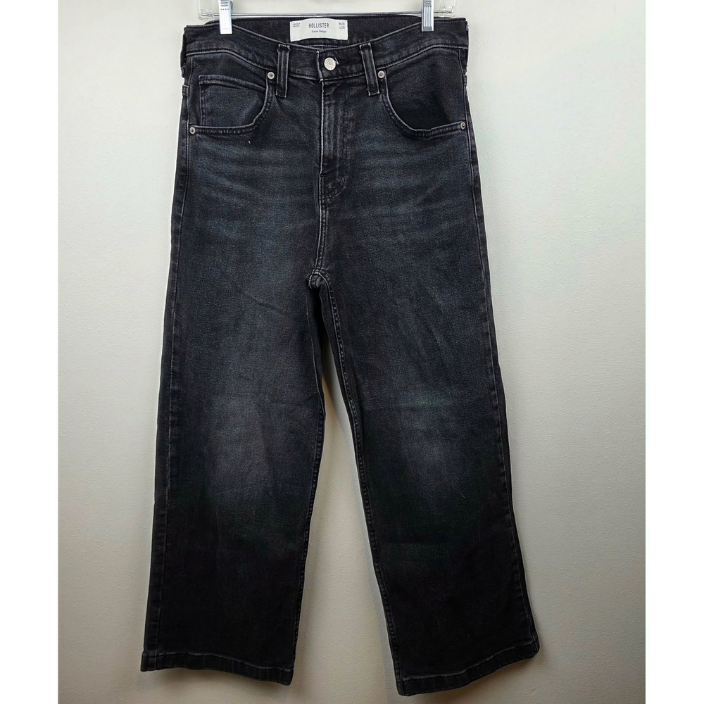 Hollister Super Baggy Jeans Mens 28x30 Washed Black Denim Pants